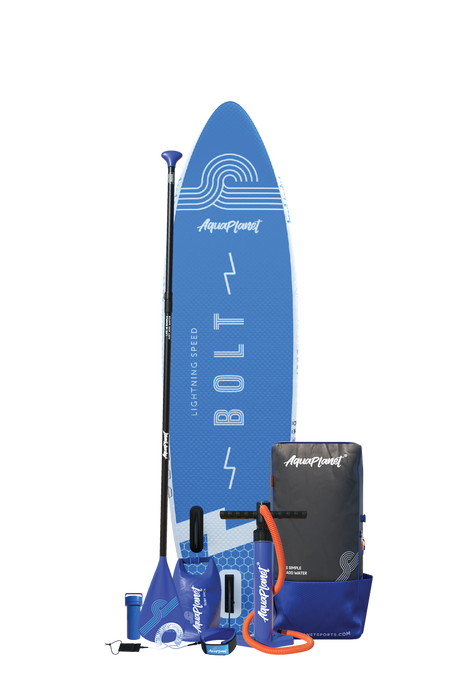Paquete de tabla de paddle inflable Aquaplanet BOLT 9'4" - Azul