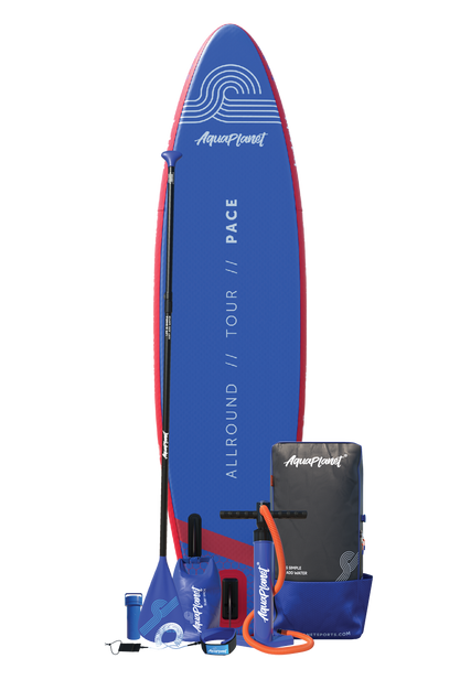 Paquete de Tabla de Paddle Surf Hinchable Aquaplanet PACE 10'6″ - Rojo/Azul